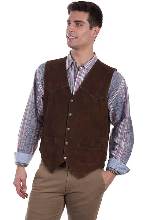 men's stylish knit vests -Men's Scully Calf Suede Vest #507