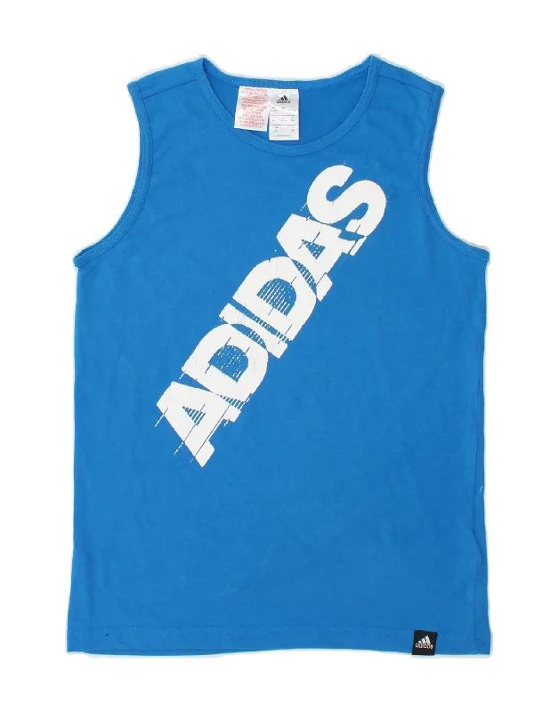 men's lightweight winter vests -men's sweatshirts for running -ADIDAS Boys Graphic Vest Top 13-14 Years Blue Cotton