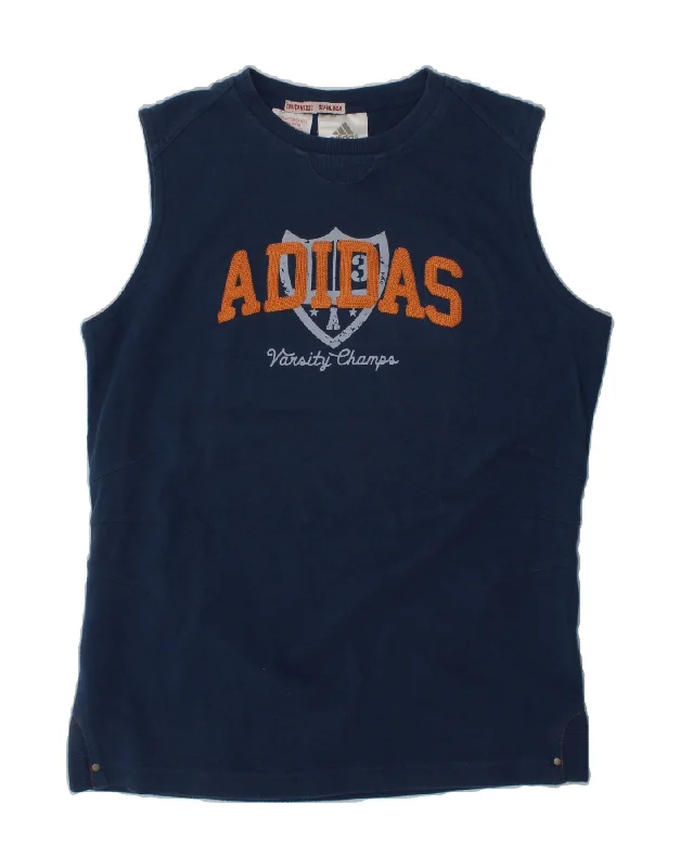 vests for layering for men -men's heavy-duty hoodies -ADIDAS Boys Graphic Vest Top 13-14 Years XL Navy Blue Cotton