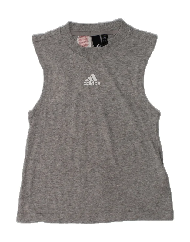 men's vest with pockets -cool sweatshirts for men -ADIDAS Girls Graphic Vest Top 7-8 Years Grey Polyester