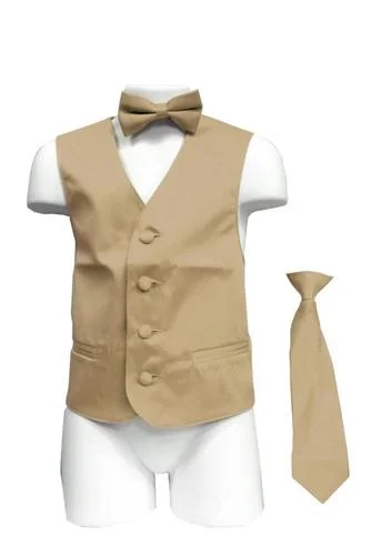 men's plaid vests -Boys Beige Satin Vest with Neck Tie and Bow Tie