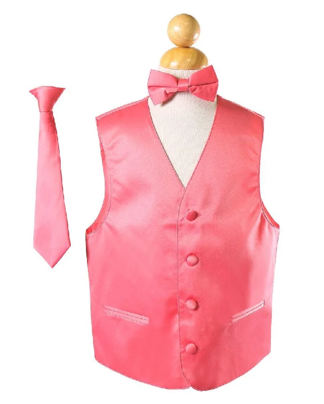 men's zippered vest jackets -Boys Coral Satin Vest with Neck Tie and Bow Tie