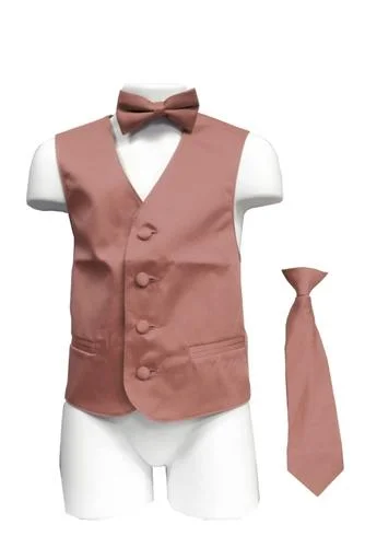 men's casual sleeveless vests -Boys Dusty Rose Satin Vest with Neck Tie and Bow Tie