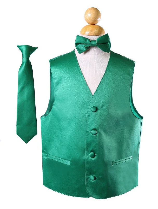 men's military-style vests -Boys Emerald Green Satin Vest with Neck Tie and Bow Tie