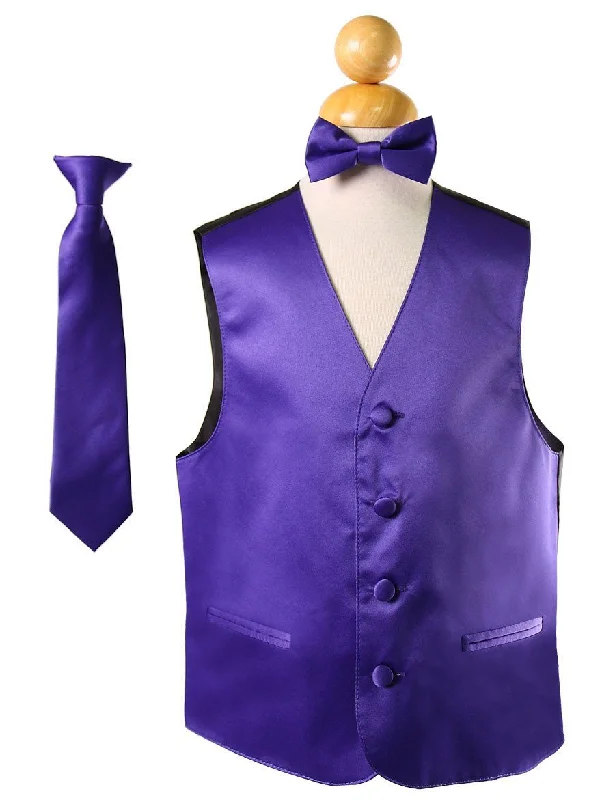 men's reversible vests -Boys Purple Satin Vest with Neck Tie and Bow Tie