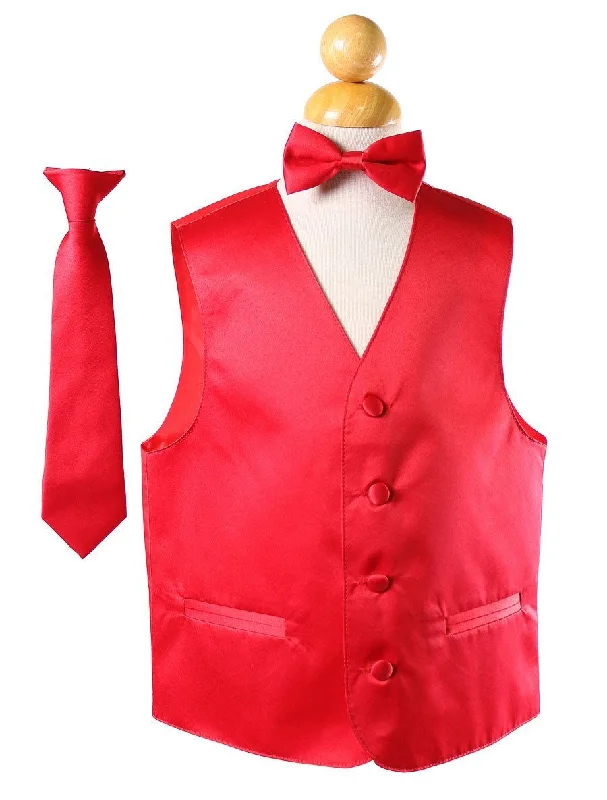 fitted waistcoats for men -Boys Red Satin Vest with Neck Tie and Bow Tie