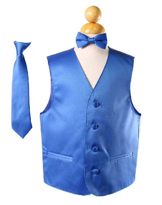 elegant waistcoats for men -Boys Royal Blue Satin Vest with Neck Tie and Bow Tie