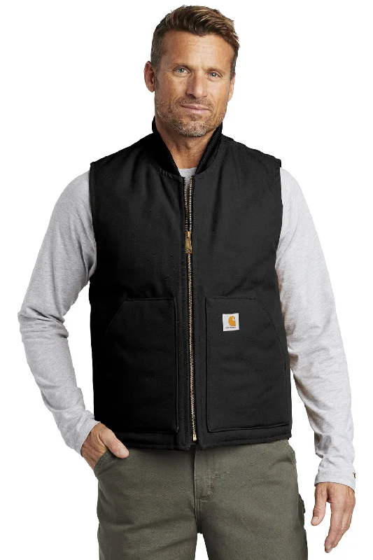 men's black vests for formal wear -Carhartt Mens Wind & Water Resistant Duck Cloth Full Zip Vest - Black