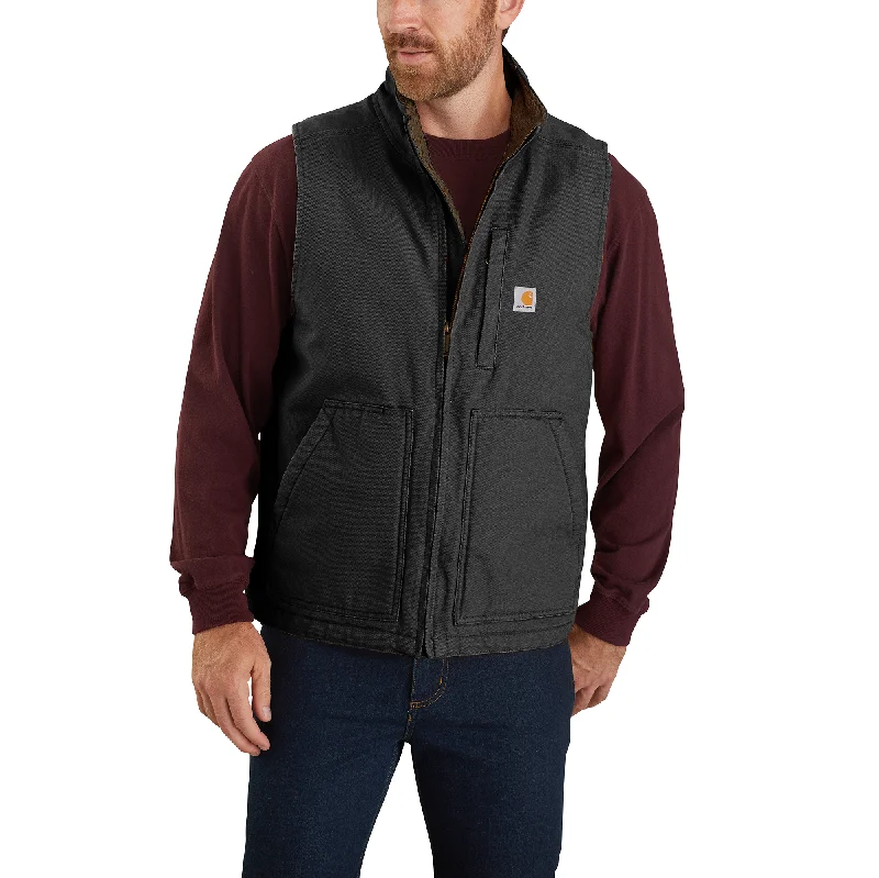 men's waistcoats for business -Carhartt Loose Fit Washed Duck Sherpa-Lined Mock-Neck Vest