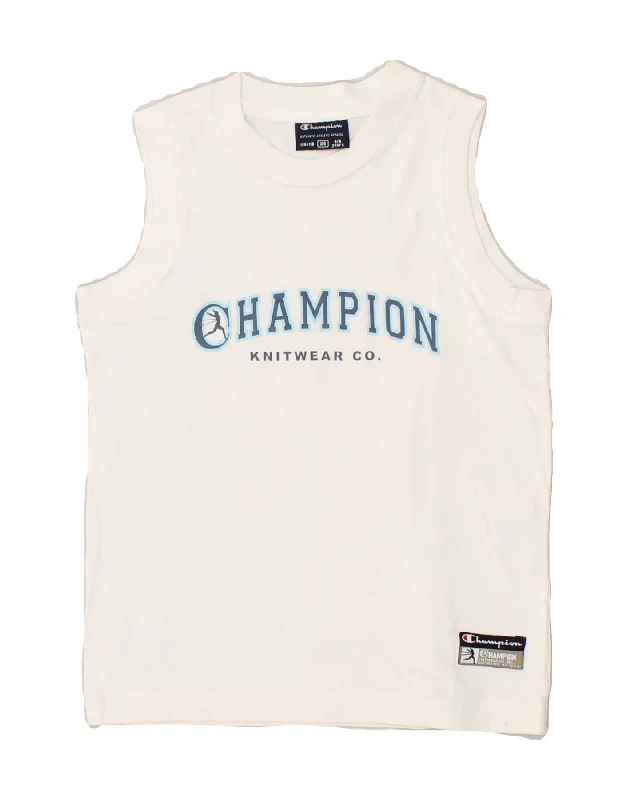 trendy vests for men -men's casual sweatshirts -CHAMPION Boys Graphic Vest Top 5-6 Years XS White Cotton