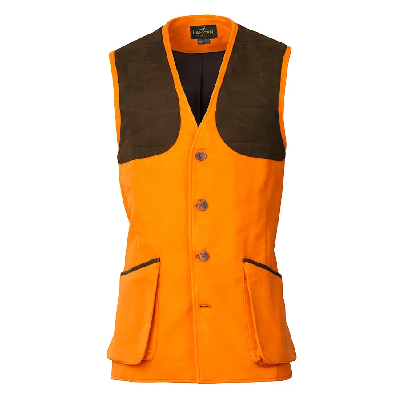 men's vest with pockets -Laksen Men's Belgravia Moleskin Leith Shooting Vest - Blaze Orange