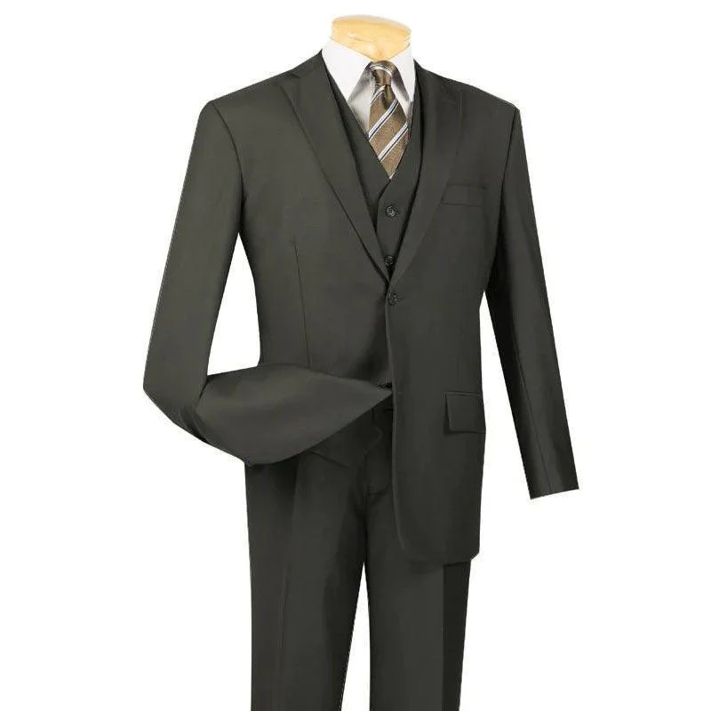 men's formal vests -Three Piece Classic Fit Vested Suit Color Olive