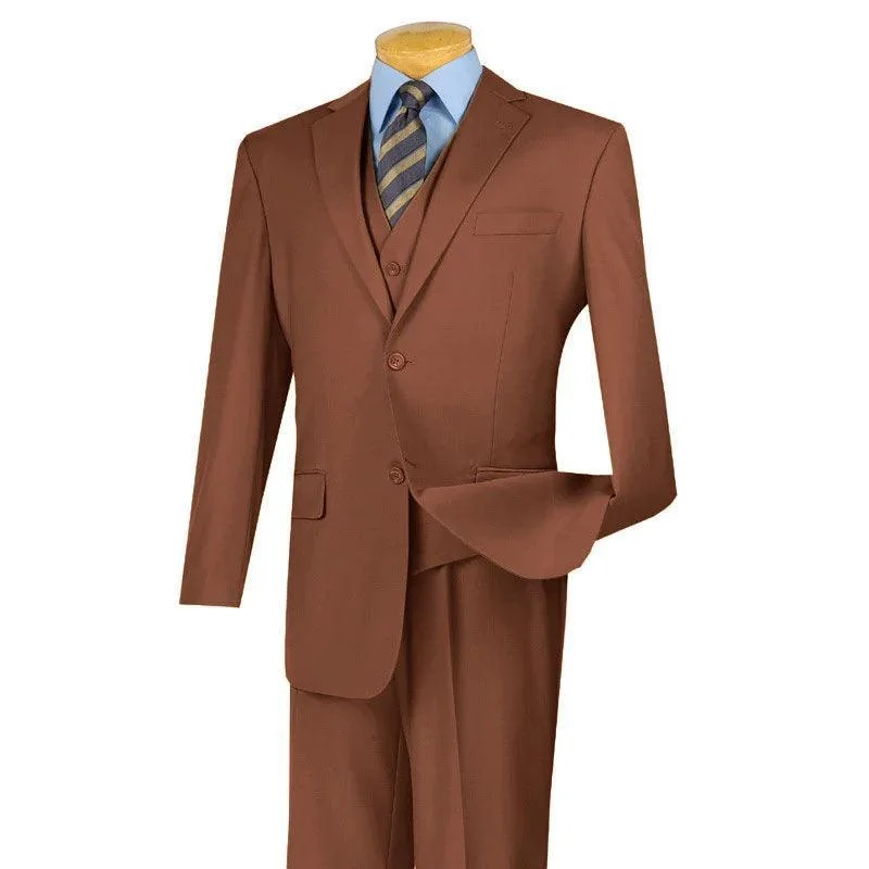 men's sporty vests -Three Piece Classic Fit Vested Suit Color Cognac