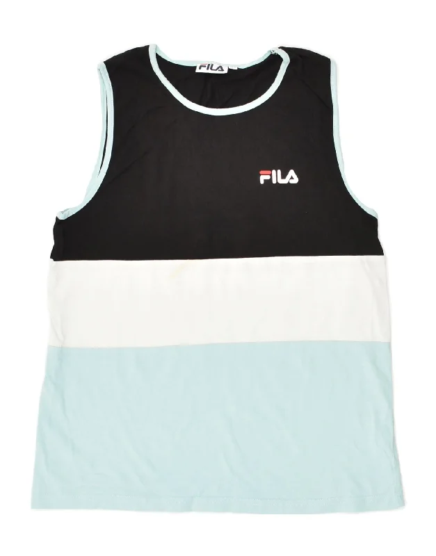 men's checkered waistcoats -luxury hoodies for men -FILA Boys Graphic Vest Top 11-12 Years Black Colourblock Cotton