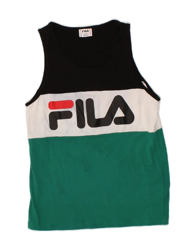 men's plaid vests -men's outdoor sweatshirts -FILA Boys Graphic Vest Top 15-16 Years Multicoloured Colourblock Cotton