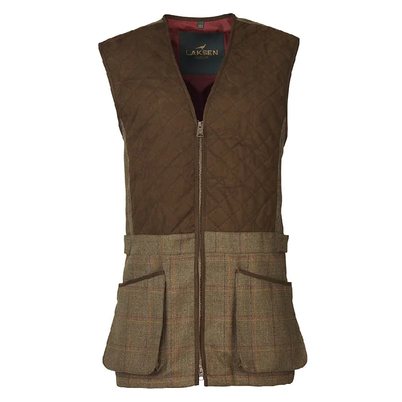 outdoor activity vests for men -Laksen Men's Woolston Tweed Glenogil Zip Shooting Vest