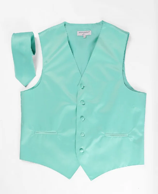 men's casual sleeveless vests -Men's Aqua Satin Vest with Necktie