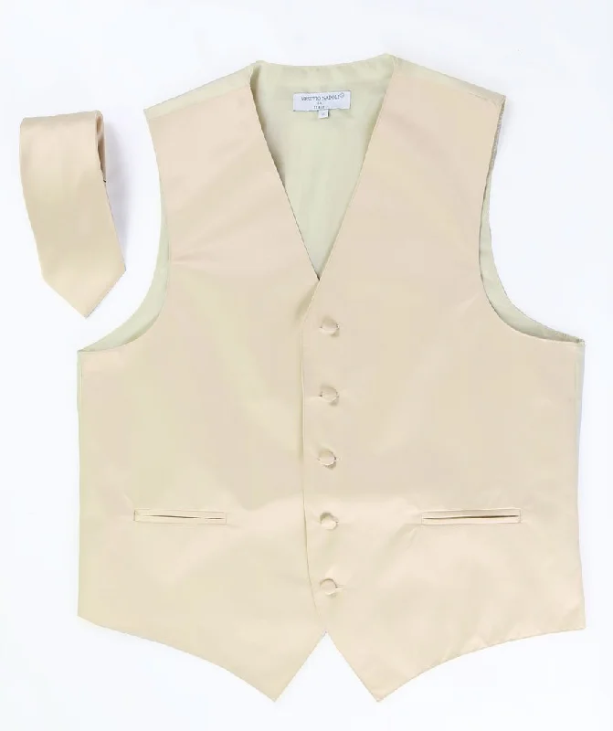 men's formal vest jackets -Men's Beige Satin Vest with Necktie