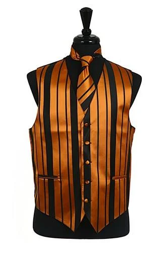 men's vests for summer -Men's Black/Gold Striped Vest with Neck Tie and Bow Tie