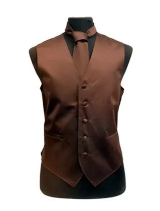 classic waistcoats for men -Men's Brown Satin Vest with Neck Tie