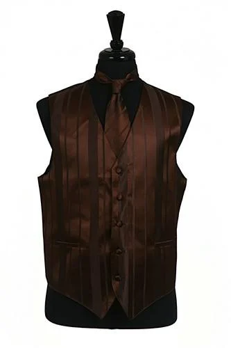 men's stylish vest jackets -Men's Brown Striped Vest with Neck Tie and Bow Tie