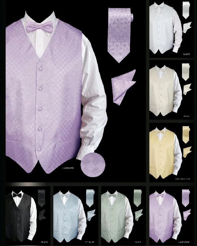 men's casual waistcoats -Men's Checkered Vest with Tie, Bow Tie, Pocket Square