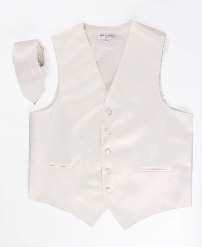 modern vests for men -Men's Cream Satin Vest with Necktie