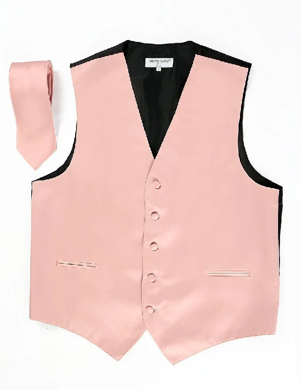 men's vests for layering with shirts -Men's Dusty Pink Satin Vest with Necktie