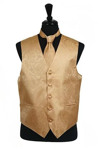 urban style vests for men -Men's Gold Paisley Vest with Neck Tie