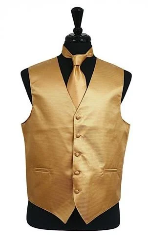 men's plaid waistcoats for weddings -Men's Gold Satin Vest with Neck Tie