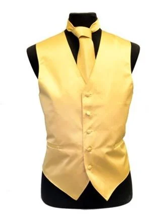 men's cotton vests -Men's Gold Satin Vest with Neck Tie