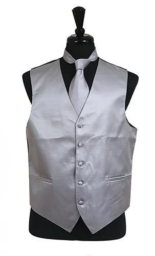 men's padded vests -Men's Gray Satin Vest with Neck Tie