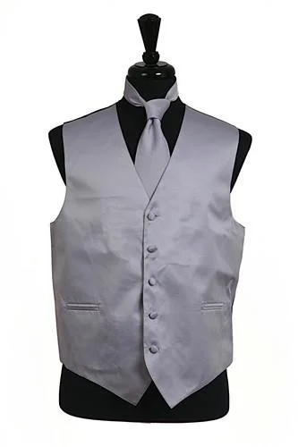 men's waistcoats for winter -Men's Gray Satin Vest with Neck Tie