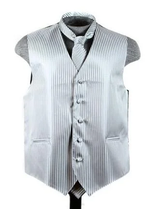 tailored waistcoats for formal occasions -Men's Gray Striped Vest with Neck Tie