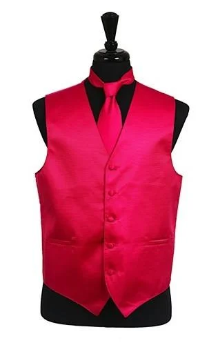 men's waistcoats for suits -Men's Hot Pink Satin Vest with Neck Tie