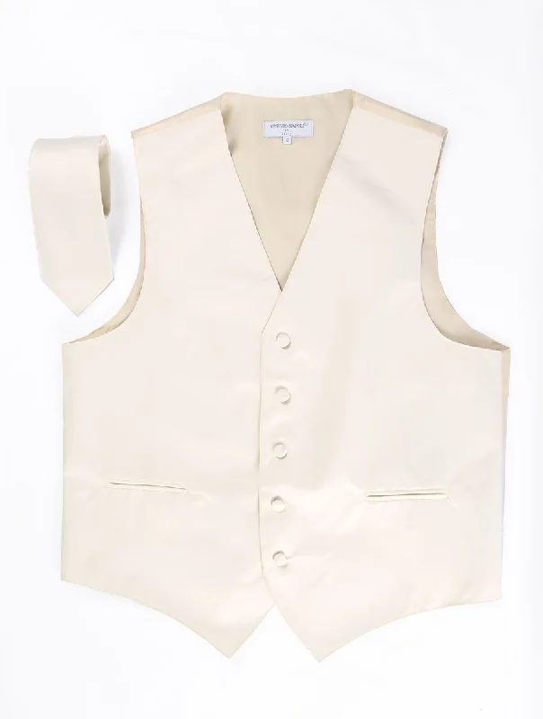 slim-fit waistcoats for men -Men's Ivory Satin Vest with Necktie