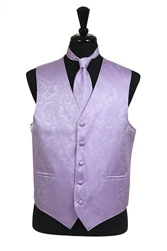 casual waistcoats for layering -Men's Lavender Paisley Vest with Neck Tie