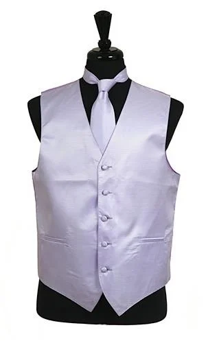 cotton waistcoats for men -Men's Lavender Satin Vest with Neck Tie