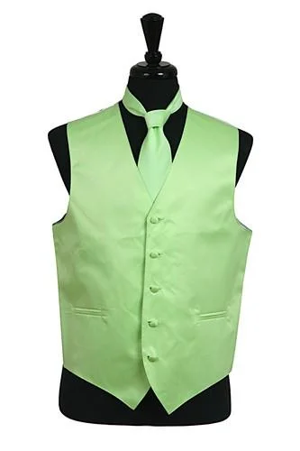 stylish wool waistcoats for men -Men's Mint Green Satin Vest with Neck Tie