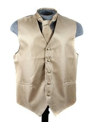 stylish waistcoats for men -Men's Mocha Brown Striped Vest with Neck Tie