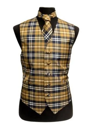 men's vest for weddings -Men's Mustard Plaid Vest with Neck Tie