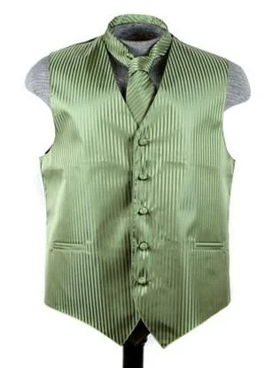 casual vests for men -Men's Olive Green Striped Vest with Neck Tie