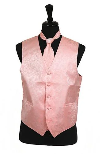 men's casual vest jackets -Men's Peach Paisley Vest with Neck Tie