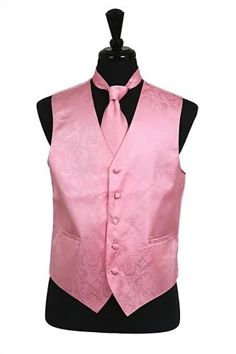 men's padded vests -Men's Pink Paisley Vest with Neck Tie