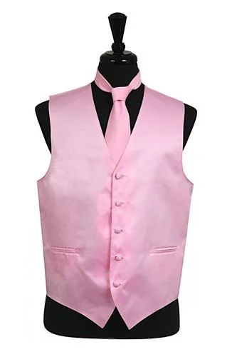 tailored waistcoats for formal occasions -Men's Pink Satin Vest with Neck Tie