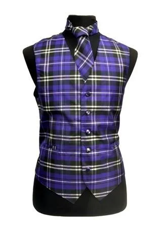 men's formal vest options -Men's Purple Plaid Vest with Neck Tie