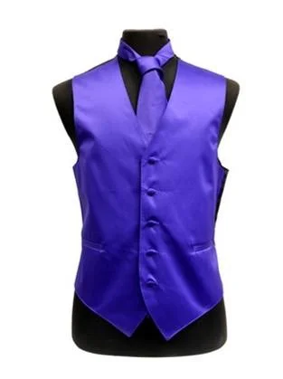 men's vest jackets for fall -Men's Purple Satin Vest with Neck Tie