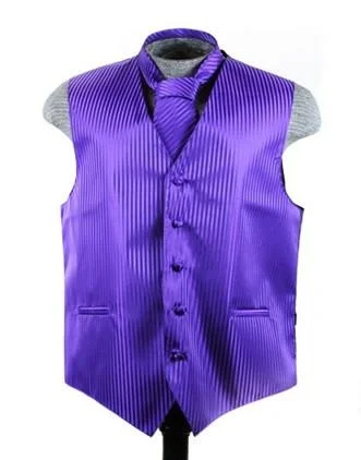 versatile vests for men -Men's Purple Striped Vest with Neck Tie