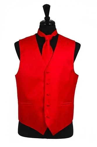 men's waistcoats for layering -Men's Red Paisley Vest with Neck Tie