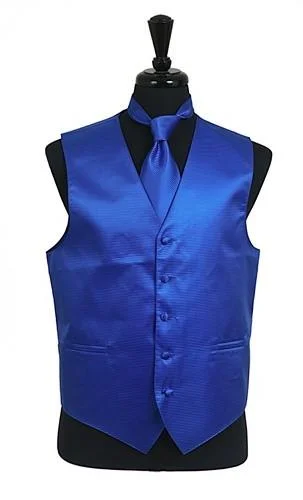 men's quilted waistcoats -Men's Royal Blue Satin Vest with Neck Tie